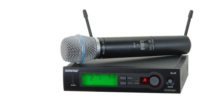 syndroom Uitscheiden Geweldige eik Shure SLX4 ontvanger met SM 87A beta handheld condensator mic. - Crew Licht  en Geluid